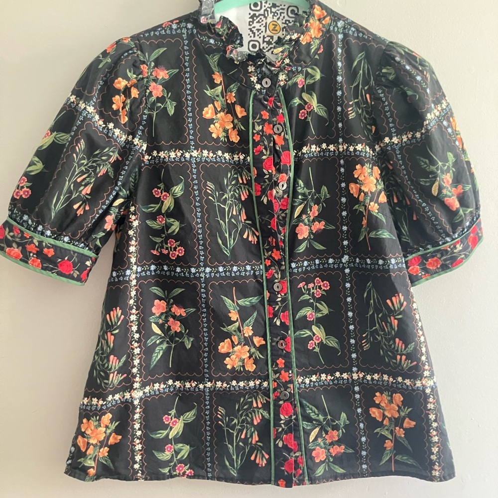 entro Black Blouse with Red and Pink Floral Print - Picture 3 of 9